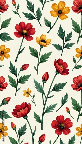 Poplar flowers plants floral seamless pattern design for botanical tile,  plants,  botanical