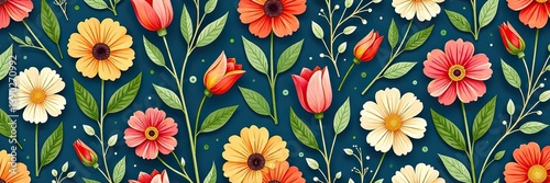 Poplar flowers plants seamless pattern design for fabric, wallpaper, packaging,  plants,  seamless