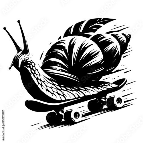 Snail skating rapidly on a skateboard in a dynamic style  