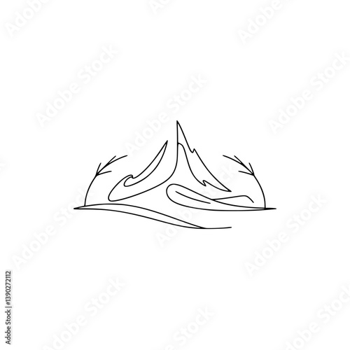 Minimalist Mountain Peak Logo, Black Line Art on White, Nature Design
