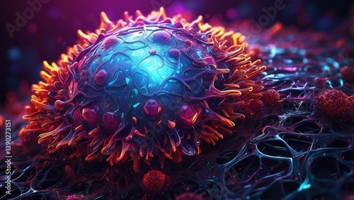 Close-up of a virus particle with a spherical shape