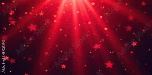 Red stars background with three light rays shining through, creating a dramatic and captivating image,  light rays,  energy