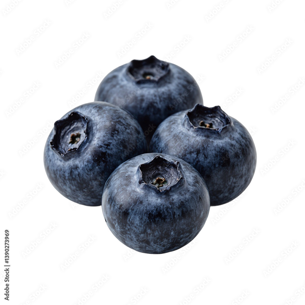 Obraz premium Four Fresh Blueberries Fruit Isolated Against Black Background High Quality Isolated Photo