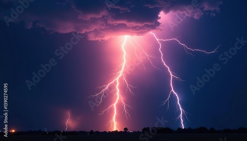Powerful and hyper realistic illustration of an electric lightning collision with light blast and thunder, depicting intense energy and electricity,  illustration,  powerful