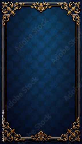 Royal vintage Gothic background with classic Baroque pattern in dark blue ultramarine, Rococo style, dimmed edges,  gothic,  dark blue