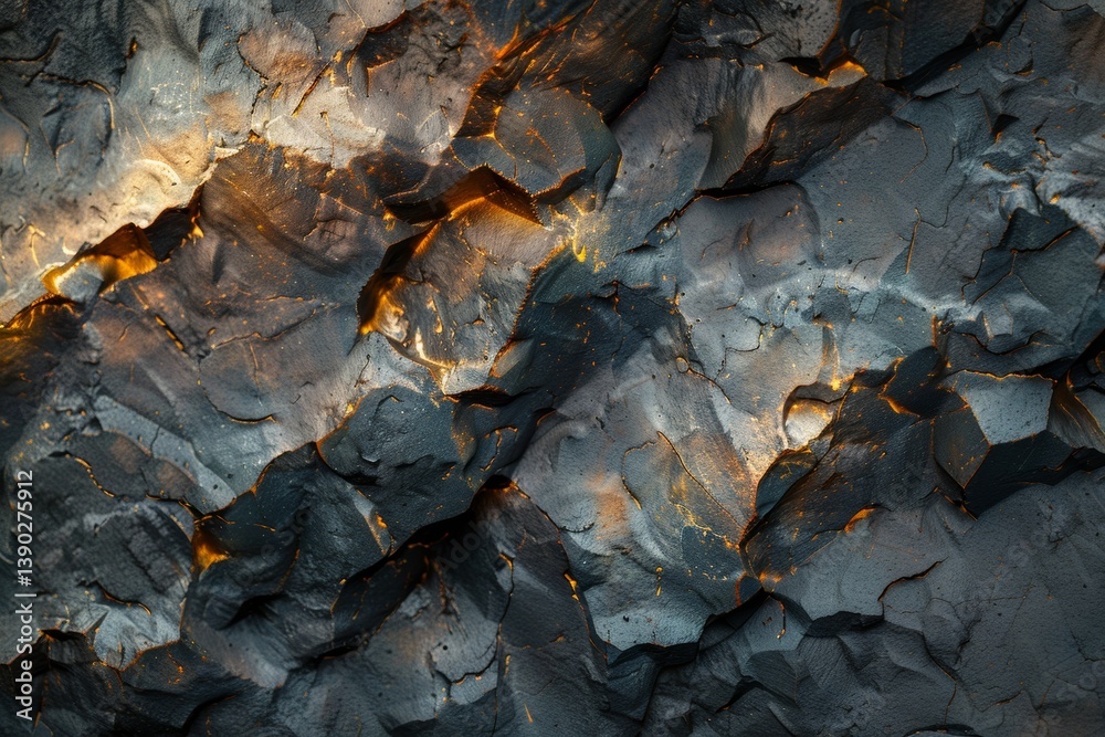 Obraz premium Dark stone textures with glowing golden veins create a dramatic visual contrast, perfect for bold and dynamic designs.
