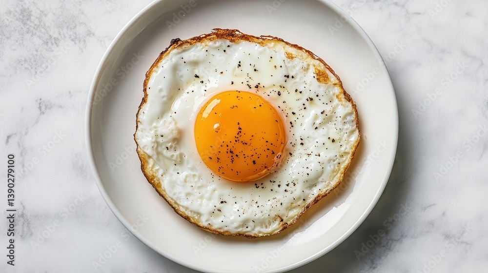Crispy Fried Egg with Bright Yellow Yolk on Plate Crispy Fried Egg with Bright Yellow Yolk on Plate