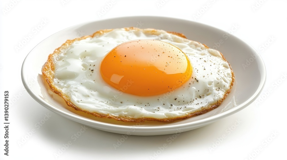 Glossy Fried Egg on Round Plate Glossy Fried Egg on Round Plate