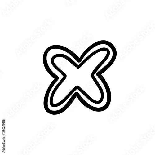 Stroke multiply times symbol in outline hand drawn style. Vector illustration isolated on white background. For typography, font, shop, logo, alphabet, sales, signboard, education, branding.