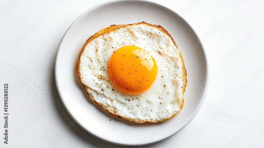 Fried Egg on a Round White Plate with Yolk Fried Egg on a Round White Plate with Yolk