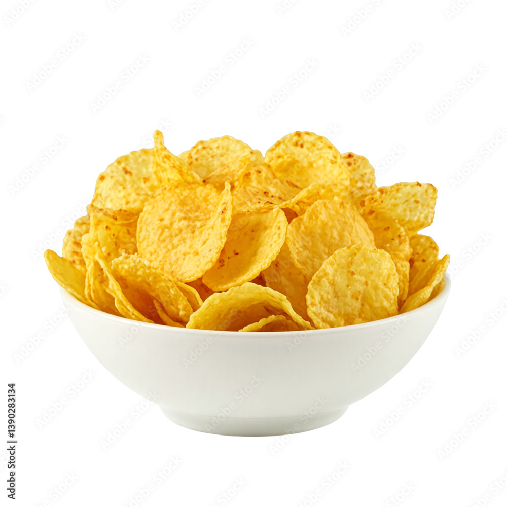 Bowl Full of Crispy Potato Chips Golden Color and Delicious Snack High Quality Isolated Photo Bowl Full of Crispy Potato Chips Golden Color and Delicious Snack High Quality Isolated Photo