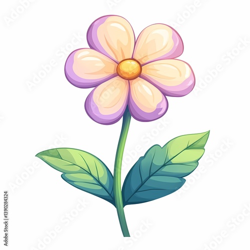 Whimsical Cartoon Flower Illustration: Vibrant Pink Petals & Green Leaves in a Nature-Themed Spring Garden Design
