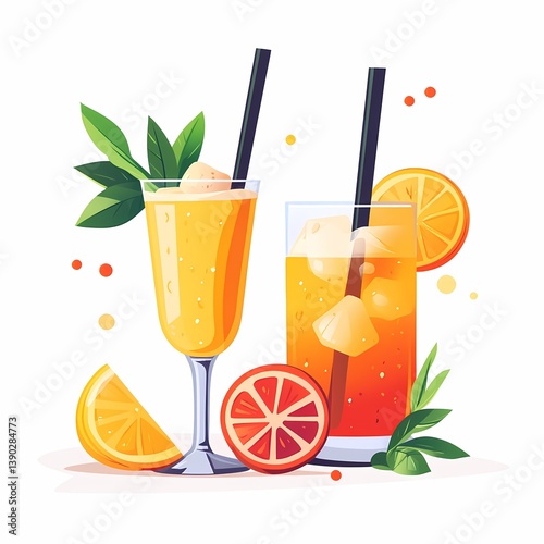 Colorful Summer Citrus Refreshing Drinks: Cocktails, Healthy Juices & Mocktails for Parties and Social Gatherings