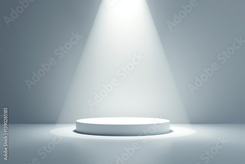 Product showcase spotlight on foggy background with soft and fuzzy infinite white floor, creating a modern clean minimalist design in widescreen high resolution,  high resolution,  light scene