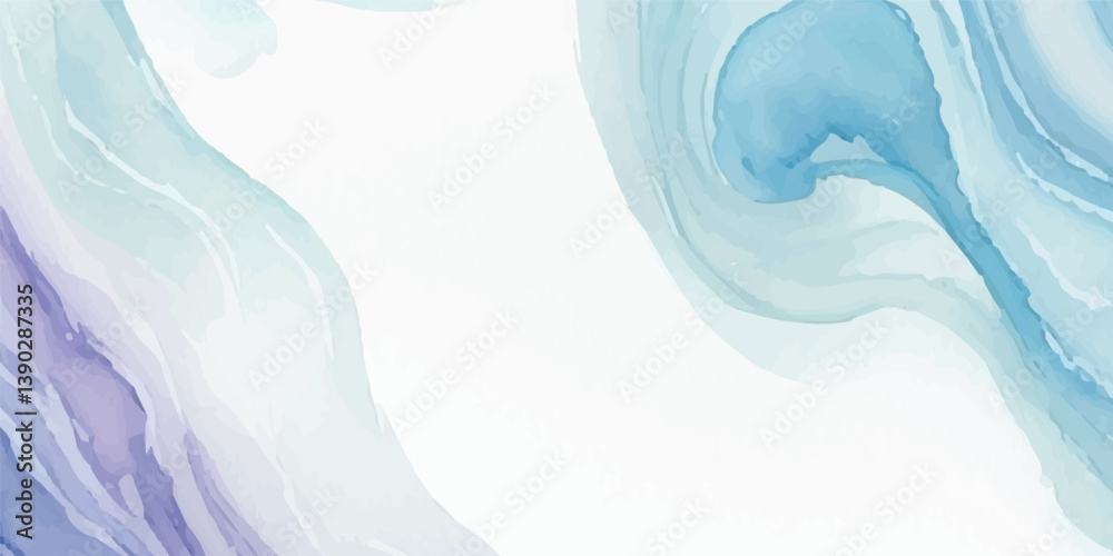 Naklejka premium Blue Serenity in Abstract: A Watercolor Depiction of Fluid Ocean Waves in Soft Blues and Whites, Conveying the Timeless Movement and Quiet Elegance of the Sea’s Waves
