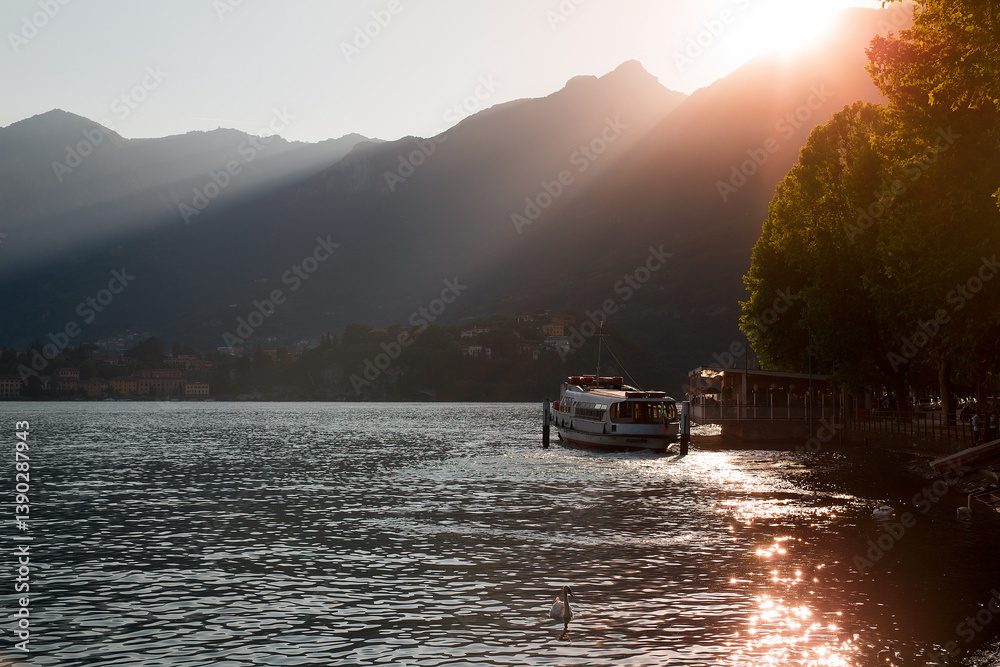 Golden Sunlight Illuminating Lakeside Dock Scene Golden Sunlight Illuminating Lakeside Dock Scene