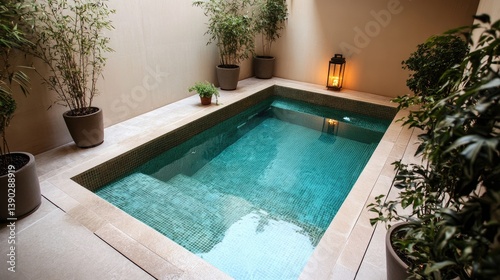 Wallpaper Mural Serene Indoor Pool Surrounded by Lush Greenery and Soft Lighting in Modern Relaxation Space Torontodigital.ca