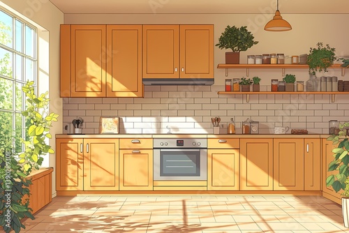 Modern Kitchen Interior Design with Wood Cabinets and Natural Light