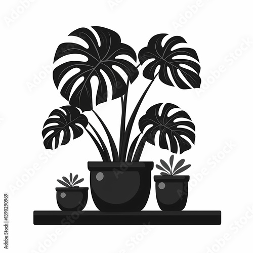 Modern Black and White Monstera Plant Silhouette - Stylish Home Decor Wall Art for Urban Jungle Living Room
