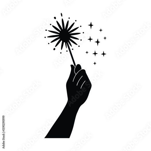 Hand holding sparkler vector silhouette