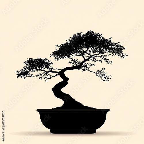 Bonsai Tree Silhouette: Artistic Greenery and Tranquil Japanese Design for Mindful Home Decor