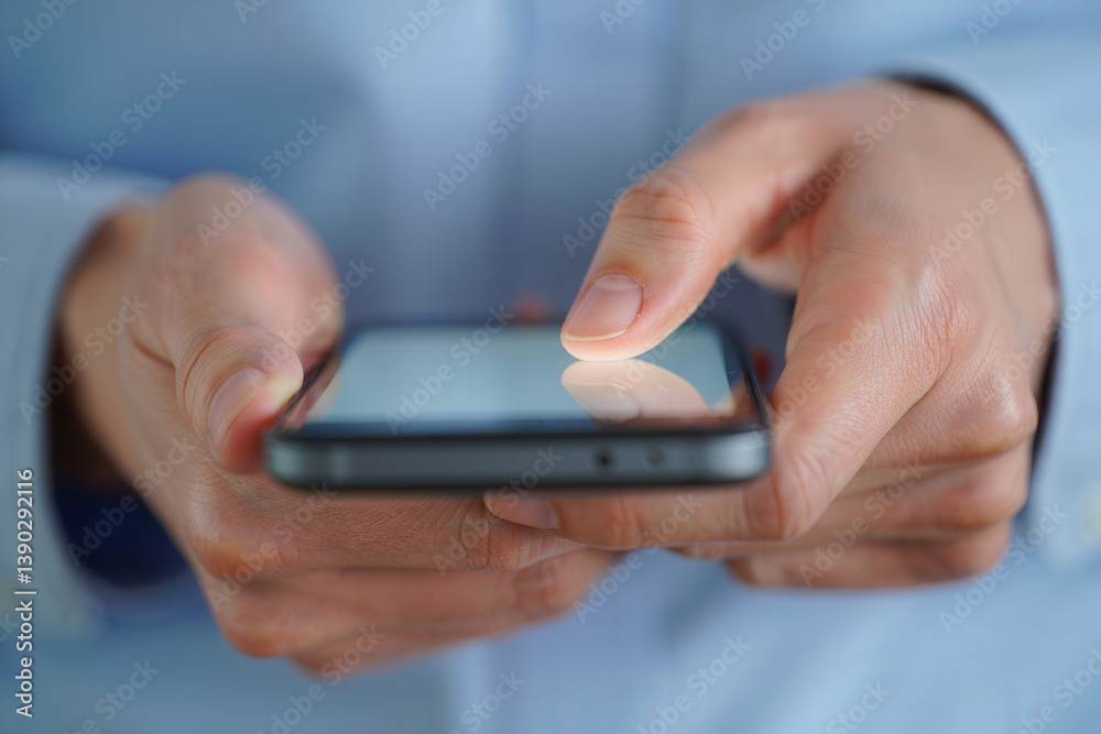 A hand holding a smartphone displaying a text message. A hand holding a smartphone displaying a text message.