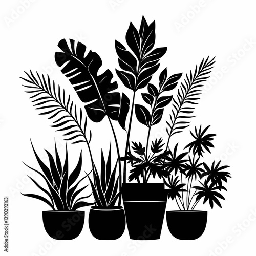 Modern Silhouette Design of Potted Indoor Plants for Eco-Friendly Home Decor
