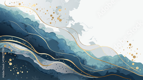 *"Abstract Memorial Background – Flowing Dark Blue & Gray with Gold Accents Evoking Remembrance (Left Copy Space)"