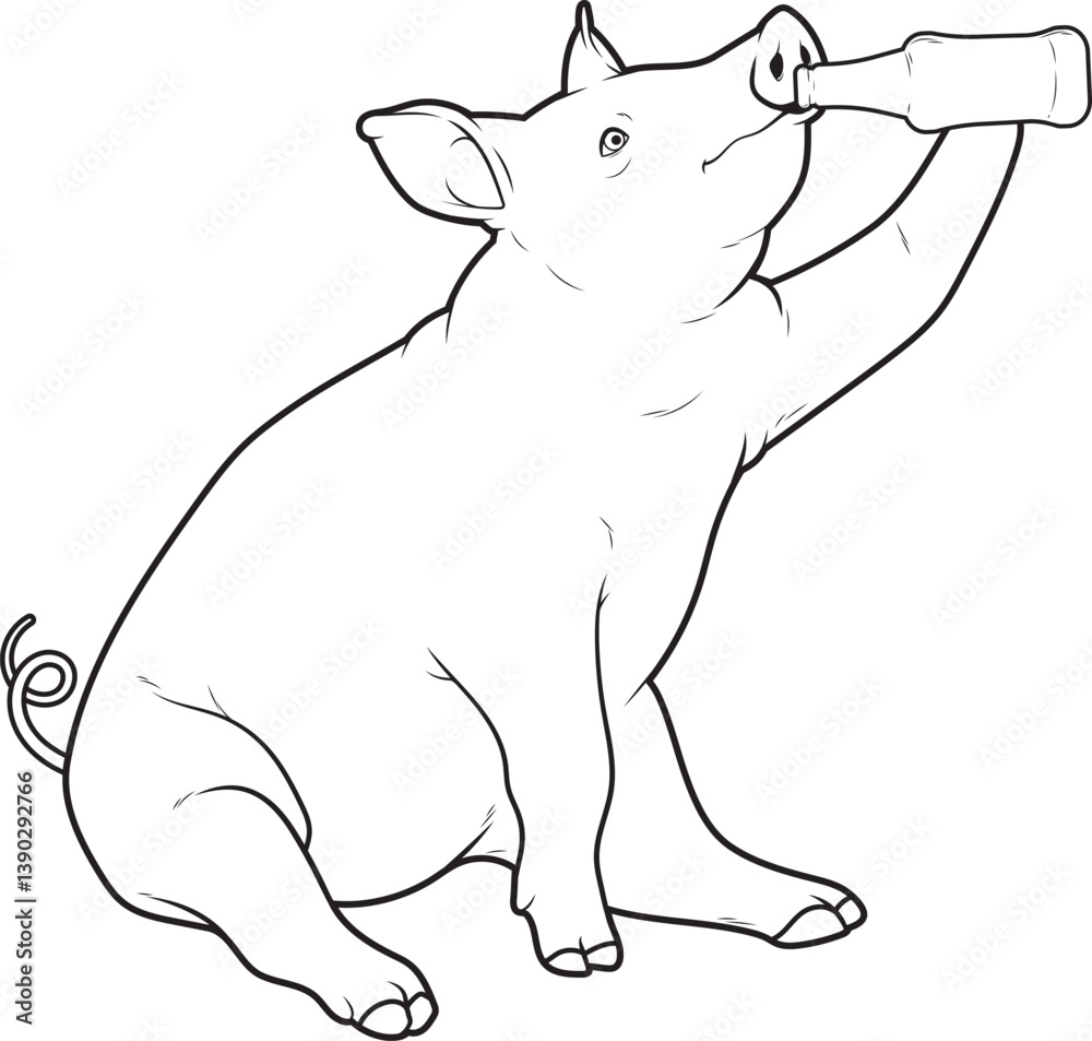 Obraz premium Rat Bottle Beer Animal Vector Graphic Art Illustration