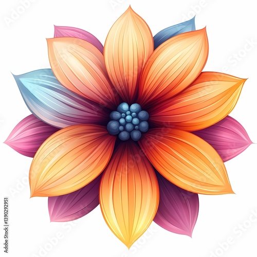 Colorful Floral Illustration: Vibrant & Ornate Nature Art with Symmetrical Petals