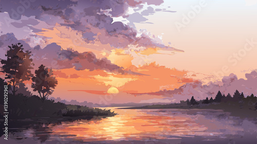 "Watercolor Sunset Background – Soft Orange & Purple Blend with Subtle Gray for Remembrance & Honor (Left Copy Space)