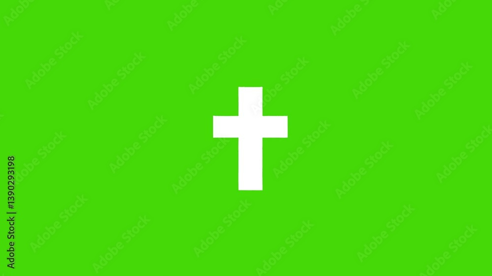 White Christian cross centered on vivid green backdrop, flat minimalist graphic style, symbolizing faith and spirituality White Christian cross centered on vivid green backdrop, flat minimalist graphic style, symbolizing faith and spirituality