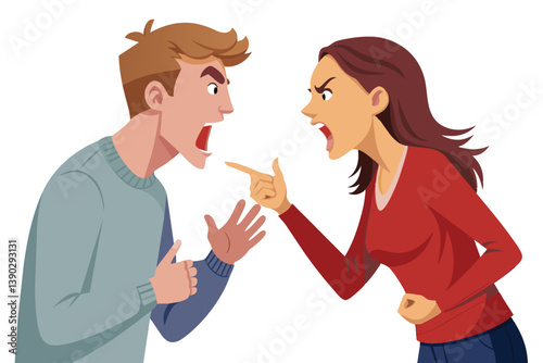 An illustration of a man and a woman yelling at each other, both with angry expressions.