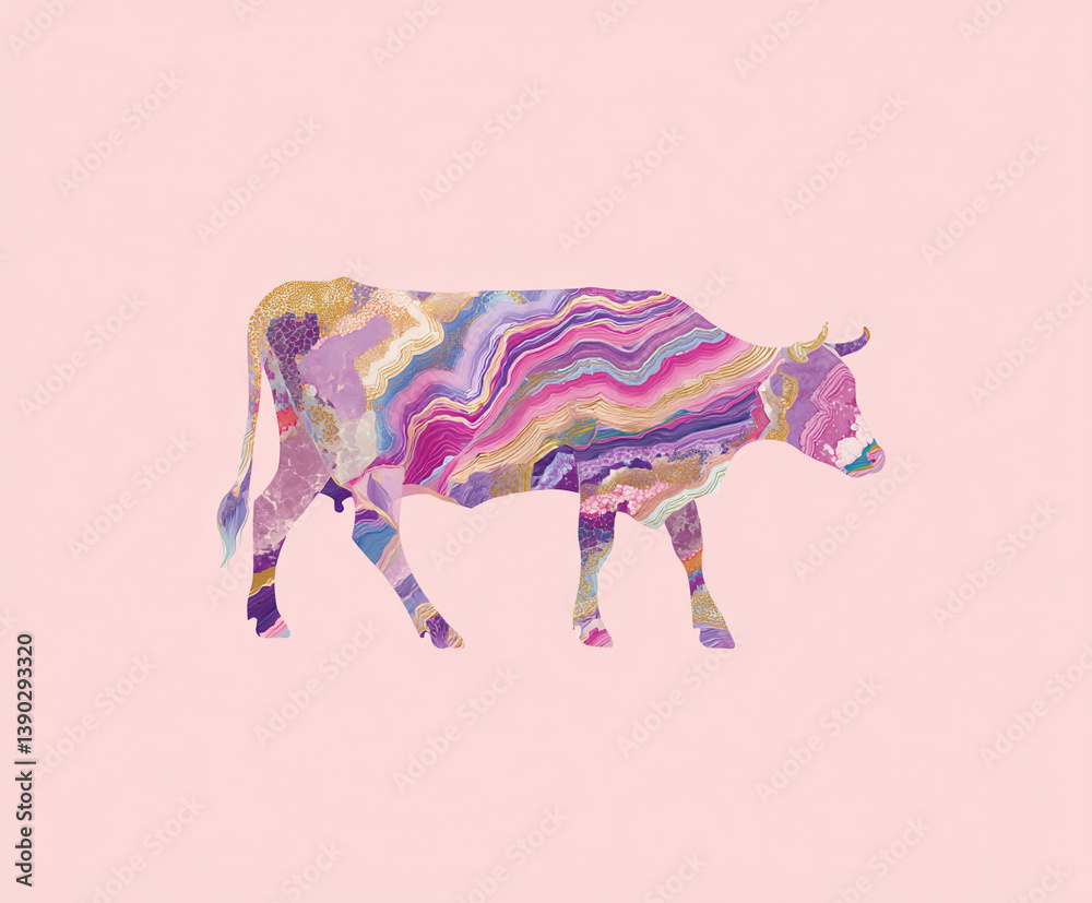 Fototapeta premium Hand-drawn agate cow with colorful layers