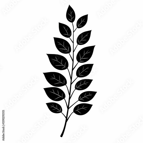 Black Silhouette Botanical Art: Minimalist Decorative Design with Nature's Organic Leafy Branch