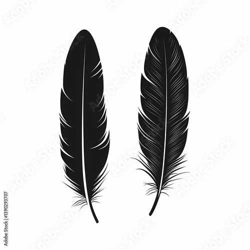 Vector Feather Illustration: Elegant Black Silhouette Design - Modern Art & Nature Aesthetic