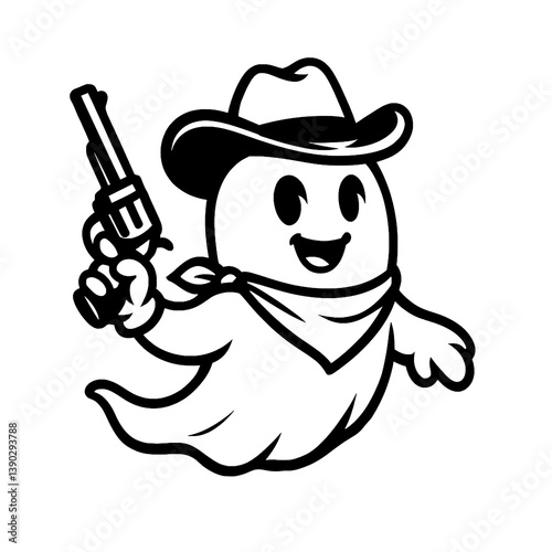 Cartoon Cowboy Ghost with Gun Vector Illustration