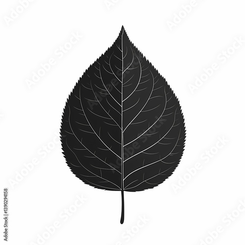 Black Leaf Botanical Illustration: Minimalist Stylized Nature Art Silhouette with Detailed Veins