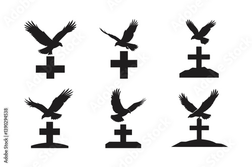 eagle flying over battlefield cross vector art silhouette