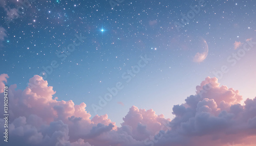 Pastel Pink Clouds And Starry Night Sky
