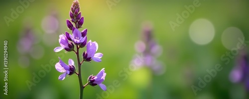 Purple flowers blooming on a herbaceous plant stem in a European setting,  seasonal,  outdoors