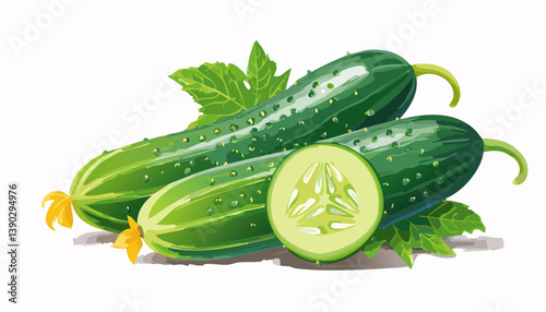 Vector of Fresh cucumber isolated on white background healthy close up.