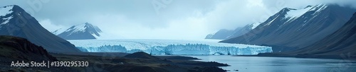 Majestic glaciers and volcanic landscapes meet in a serene Icelandic wilderness,  mystical,  moody