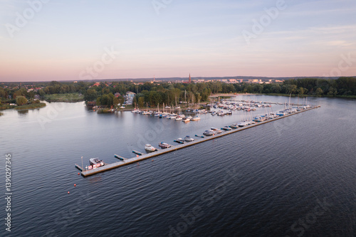 Obraz na płótnie Aerial View: Small Marina on a Calm Lake. Dabie Lake, Szczecin Poland w salonie