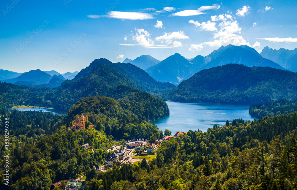 mountain landscape with lake and mountains