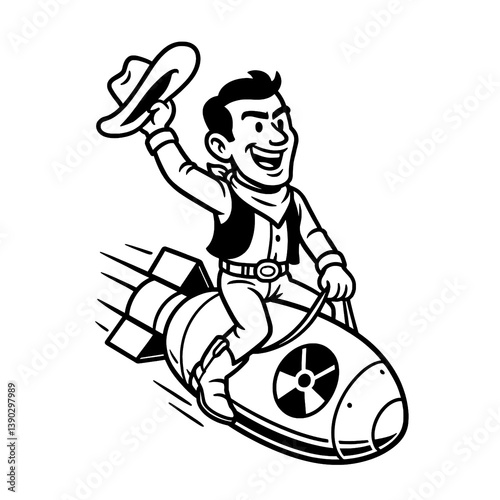 Cowboy Riding a Nuclear Bomb Vector Illustration