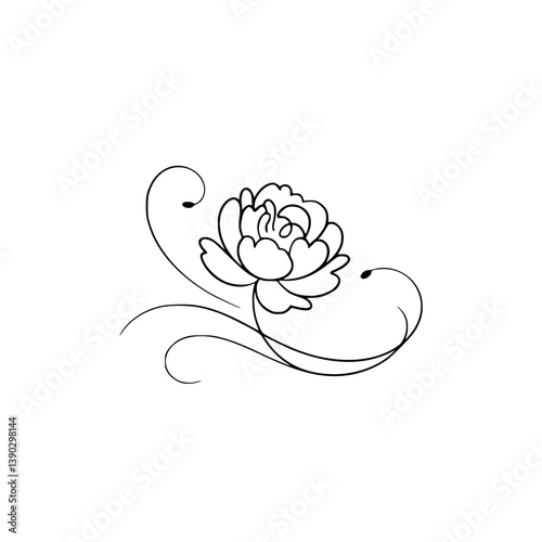 Elegant Minimalist Floral Line Art, Peony Illustration on White