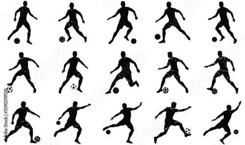 soccer playing silhouette isolated on white background