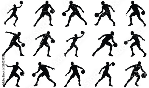 basket ball playing silhouette isolated on white background