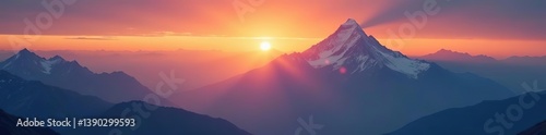 Majestic view of foggy sunset over the Himalayas with dramatic lighting showcasing Mt Everest,  Mt Everest,  mountain